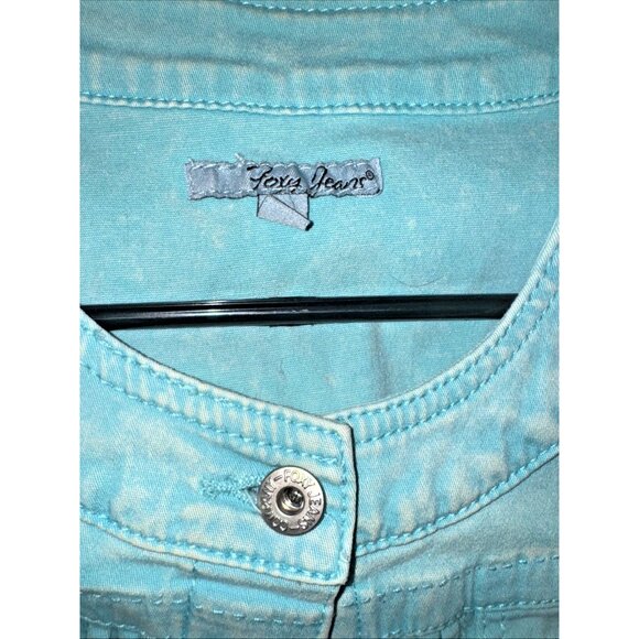 Denim Foxy Jeans Soft Turquoise Cropped Jacket Size Small - Picture 4 of 5